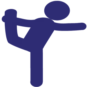 Logo de color azul de persona que sostiene su pierna hacia arriba y hacia atrás como símbolo de flexibilidad
