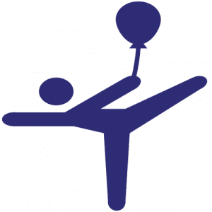 Logo Niño con un globo en la mano estirando una pierna y el brazo